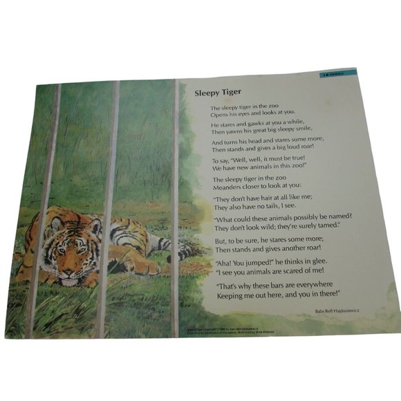 Sleepy Tiger Grade School Poster Babs Bell Hajdusiewicz 30246 Poetry VNTG - Picture 1 of 4